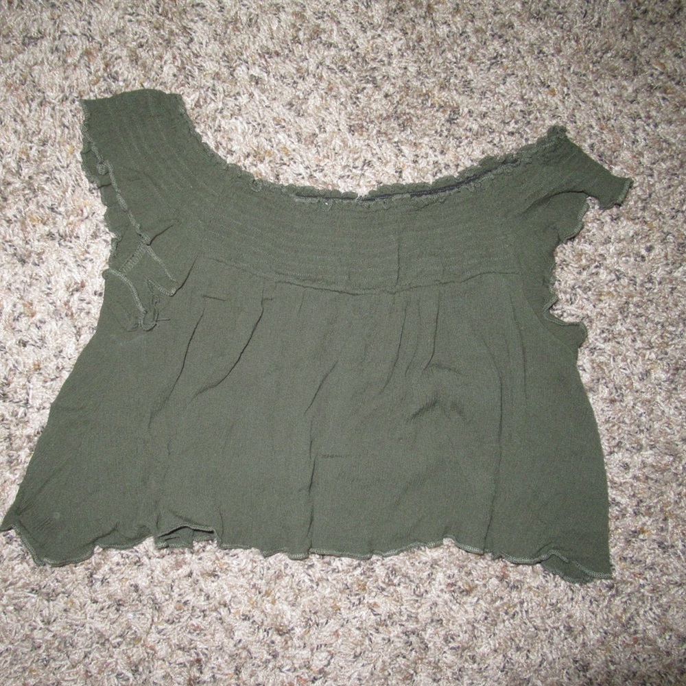 Olive green off the shoulder crop top